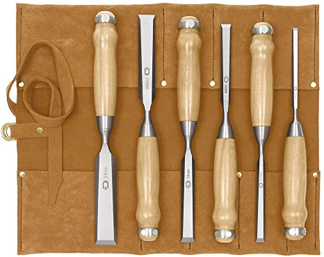 DICTUM® Stemmeisen-Satz, lange Bauform, 6-teilig, in Lederrolltasche