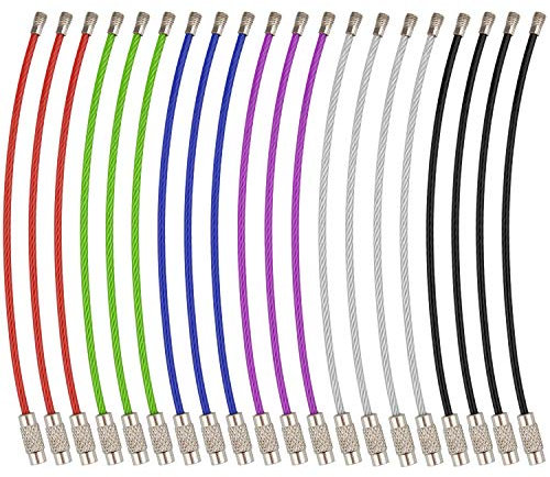 Wisdompro Wire Keychain Cable, 20 Pack of 4.3 Inch Stainless Steel Wire Keyrings, 2mm Cable Keyring Loop/Hoop for Luggage Tag, Keys and ID Tag Keepers - 6 Colours
