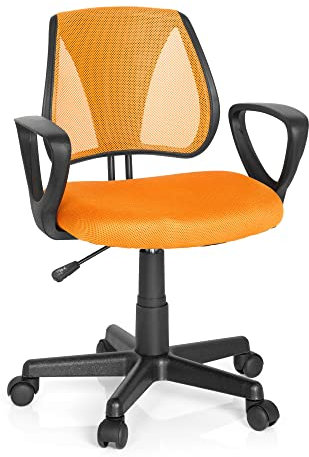 hjh OFFICE 725107 Kinder- und Jugenddrehstuhl KIDDY CD Netzstoff Orange höhenverstellbare Rückenlehne, Stuhl mit Armlehnen