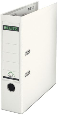 Leitz Qualitäts-Ordner 180° Plastik, 10er Pack, das Original, DIN A4 Aktenordner 8 cm breit, 90% Recycling-Karton, 30% Pre-Consumer Recycling-Kunststoff, Mit 180° Mechanik, 600 Blatt, Weiß, 10101001