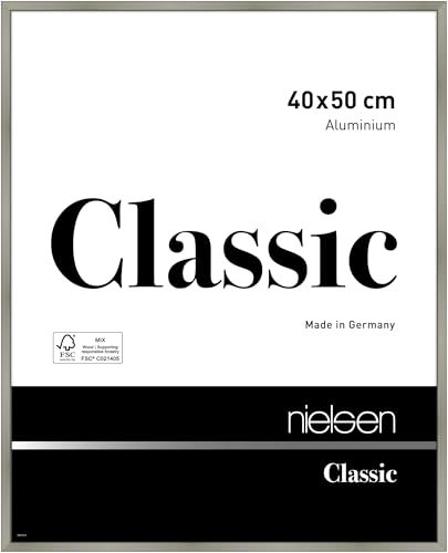 nielsen Bilderrahmen, 40 x 50 cm, Aluminium, Champagner glanz, Posterrahmen zum Aufhängen im Hoch- & Querformat, Echtglas, Classic