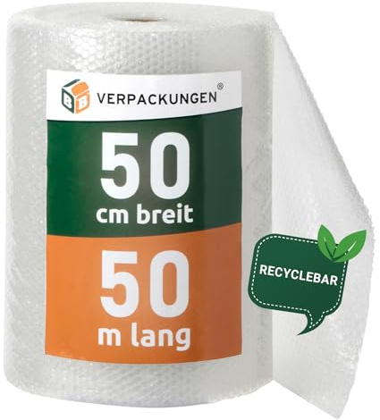 BB-Verpackungen 2x PROFI Luftpolsterfolie 0,5 x 50 m Versand, Verpackung, Umzug 2-lagig (2 Rollen) | 60 my stark, extrem robust, sehr leicht, 100% recycelbar