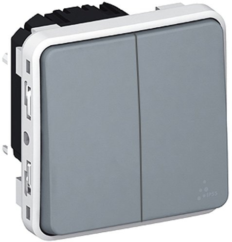 Legrand 069925 Double Interrupteur ou Va-et-Vient Plexo, Gris