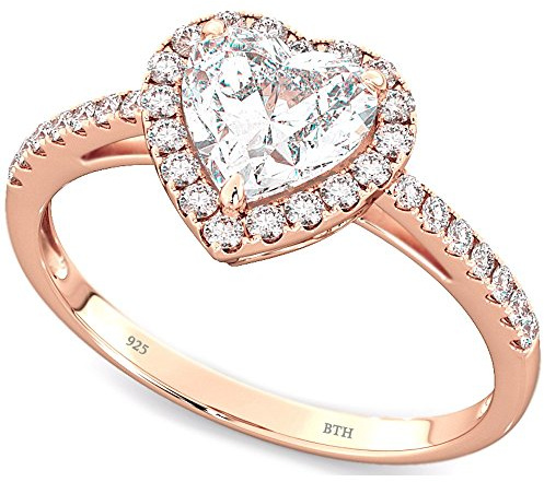 925 Sterling Silver Heart Rose Gold Gp Ladies Wedding Engagement Band Ring P