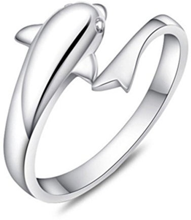 Canarea Damen Ringe 925er Sterling Silber Verstellbar Einfache Delphin Zeigefinger-Ring Partnerschaftsringe Hypoallergen