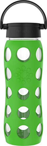 Lifefactory LF230215C4 22oz BPA-Free Glass Water Bottle with Leakproof Classic Cap and Silicone Sleeve, 22 Ounces, Moss