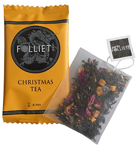 CAFÉS FOLLIET - Thé Noir - OP de Noël - Cannelle, Pomme, Orange et Rose - Mélange délicat pour l'hiver - Infusion à 95°C - 24 Sachets
