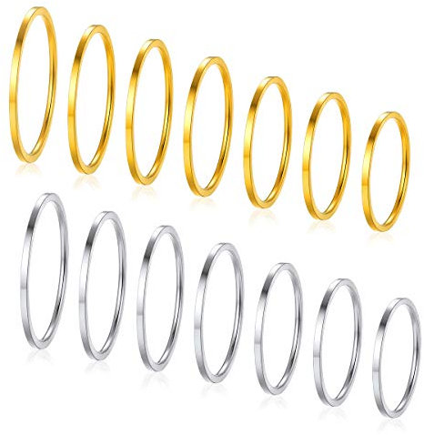 FOCALOOK Damen Fingerringe Set 18k vergoldet & Edelstahl Midi Ringe Set 14 PCs Knöchelringe Stapeln Ringe Knuckle Ringe Finger Schmuck für Frauen Mädchen zum Jahrestag Geburtstag