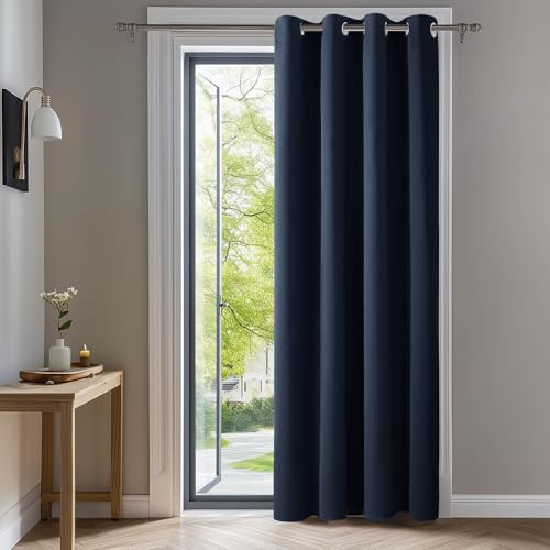 Deconovo Eyelet Curtain 108 Inch Drop Blackout Curtain Window Treatment Thermal Insulated for Living Room 52x 108 Navy Blue 1 Panel