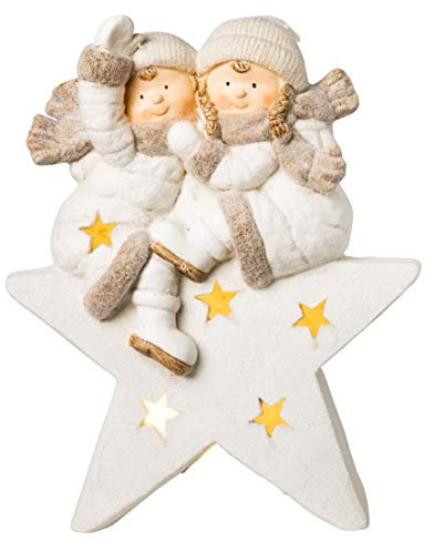 Wichtelstube-Kollektion XXL 45cm Dekofigur Weihnachtsstern mit Kindern Weihnachtsdeko mit LED Beleuchtung weiß Weihnachten