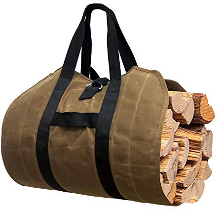 Gialer Firewood Carrier, Heavy Duty Canvas Bag, Large Log waxed carrier Tote Bags Fireplace logs Wood Stove Accessories, Wood Bucket Holder firewood rack indoor, Outdoor Camping Canvas Bags