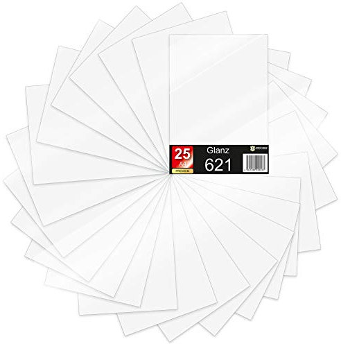25 x Din A4 Bögen Plotterfolie 621/631 Selbstklebende Folie im Set Vinyl zum Plotten DIY Bastelfolie Sticker Beschriftung Aufkleber 29,7x21cm (Weiß glanz, 25er Set)