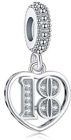 LaMenars 16,18,21,30,50 Bedeutungsvolle Zahl Geburtstagsanhänger für Armbänder 925 Sterling Silber Anhänger Beads Fit Halskette Baumeln Charm Jubiläum Muttertag Geburtstagsgeschenk (A2-NO.18)
