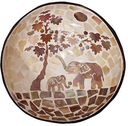 Milisten 1Pc Natural Coconut Shell Bowl Vietnamese Storage Bowl Handmade Coconut Bowl Candy Container Snacks Holder for Home Shop Kitchen (Elephants Pattern)