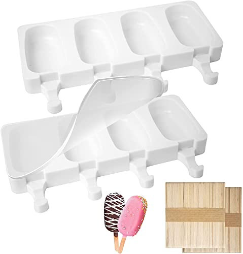 Ventdest Moule à Glace en Silicone, 8 Cellules Moule à Crème Glacée avec 200 Bâtonnets et 2 Couvercles, Popsicle Moule Sans BPA, Moule Magnum Cake, DIY Crème Glacée pour Enfant et Adulte (Grand)
