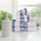 Superior 6-teiliges Handtuch-Set, griechisches Muster, saugfähig, Premium-Baumwolle, Dekoration für Badezimmer, Spa, inkl. 2 Hand, Athen-Kollektion, elfenbeinfarben-Marineblau