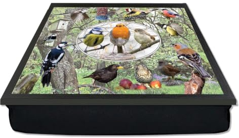 British Garden Birds Lap Trays with Bean Bag Cushion | Cushioned Tray | For Eating, Crafts & Laptop Use | Trays for Eating on Lap, Sofa & Bed | Non-Slip Dinner Breakfast Tray, Birdwatching Gift