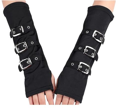 Mrotrida Wristband Buckles Fingerless Gloves Hip Hop Punk Concert Arm Warmers for Unisex Adult 1Pair