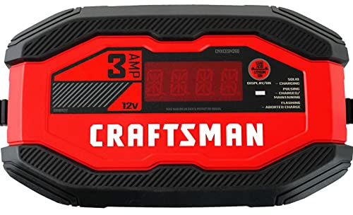 CRAFTSMAN Battery Charger and Maintainer, CMXCESM260, 3-in-1, Fully Automatic, 3 Amps, 12 Volt, for Motorcycle, Car, SUV, Truck and Marine Batteries