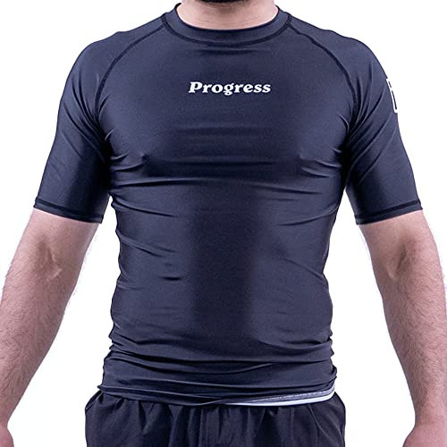 Progress Jiu Jitsu Academy Short SleeveRashguard | Flexible and Durable BJJ Rash Guard | Moisture-Wicking Compression Tops for Men and Women | 80% Polyester/20% Spandex Black XL