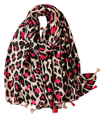 KRUIHAN Frauen Weichen Langen Hals Schal - Damenmode Leopard Tiermuster Cape,Abendgesellschaft Stilvolle Accessoires mit Quaste(Stil B-Rosenrot)