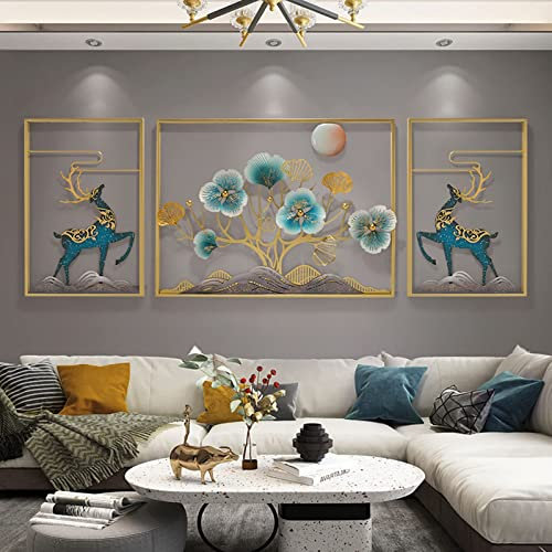 fikujap 3D Ginkgo Blätter und Hirsch Wanddeko aus Metall, Metall Kunst Wandschmuck Wanddekoration Wandskulpturen, Dekoration für Wohnzimmer Schlafzimmer,180x60cm