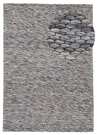 carpetfine Wollteppich Sina weicher handweb Teppich Natur Grau meliert 240x340 cm | Zeitloser Wollteppich für Wohnzimmer, Schlafzimmer & Kinderzimmer