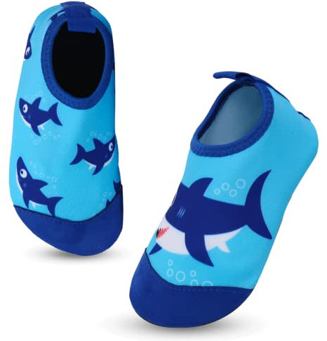 Kinder Badeschuhe Schwimmschuhe Jungen Mädchen Wasserschuhe rutschfest Schnell Trocknend Strandschuhe Leicht Sommer Aquaschuhe Barfußschuhe Kleinkind Baby Pool Beach Barfuss Surfen Yoga 24/25EU Hai