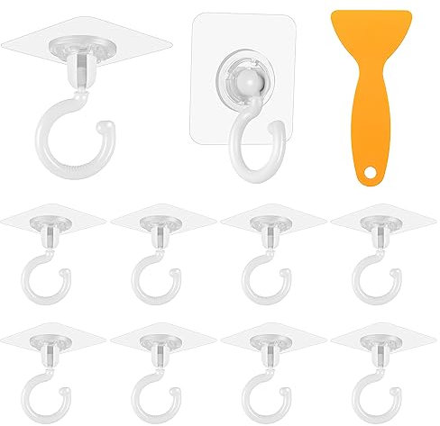 Haken Selbstklebend,12 Stücke Magischer Haken Deckenhaken 360 Drehbar Klebehaken Decke mit Schaber,Ohne Bohren Handtuchhaken Transparent Drehbar Decke Wandhaken für Schlafzimmer Küche Bad (5kg Max)