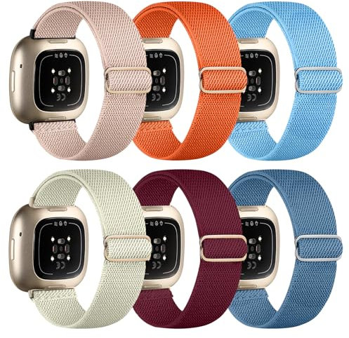 Chinbersky Pack de 6 Bracelets Compatibles avec Fitbit Versa 3/4 et Sense - Bracelet Femmes en Nylon Réglable pour Sport