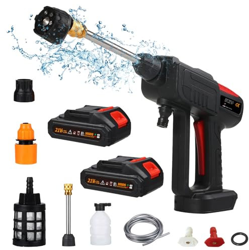 Shkalacar 300W Akku-Hochdruckreiniger, 60 Bar Mobiler Hochdruckreiniger mit wiederaufladbarem Akku, 6 in 1 Sprühgerät, 20000 U/min, Pressure Washer für Autozäunen Bodenreinigung Bewässerung