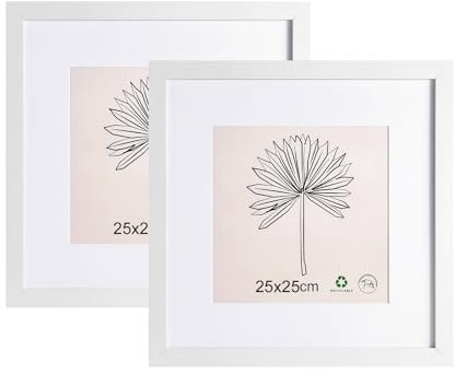 LYYYYX Marco de fotos de 25 x 25 cm con paspartú, marco de fotos con cristal acrílico para colgar en vertical u horizontal, marco de fotos para fotos, pósteres, rompecabezas, 2 unidades
