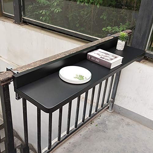 VVHUDA Balcony Railing Hanging Table,Wooden Outdoor Side Table,Folding Wall-mounted Desk,Adjustable Patio Floating Desk Hanging Workbench PC Laptop Table-Black 80x40cm(31x16inch) small gift