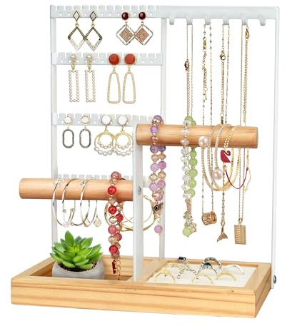 Espistmo Schmuckständer Schmuckhalter Kettenhalter, 4-Tier Schmuckbaum Kettenständer Uhrenständer Ohrringhalter silber Schmuckaufbewahrung für Ringe, Ohrringe, Armbänder, Uhren und Accessoires (Weiß)
