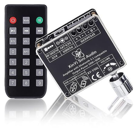 DONGKER Amplificatore Bluetooth 5.1 DC 9-24V 2x50W HiFi 2.0 Stereo Audio Ricevitore Amplificatore di potenza Modulo con AUX/Bluetooth/U-disk, Telecomando App 2 canali, altoparlante domestico fai da te