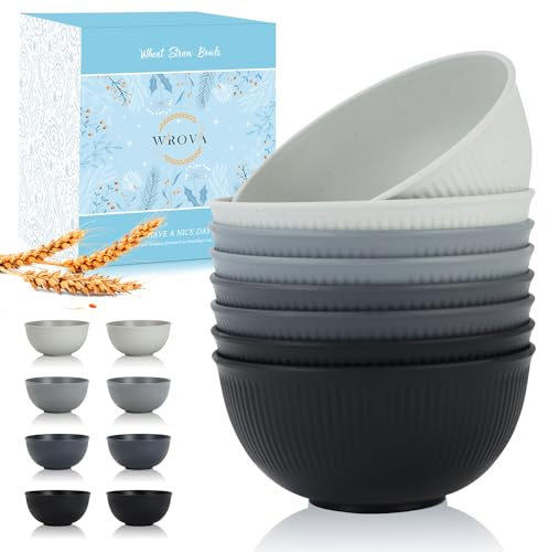 Wrova Weizenstroh-Schüssel-Set, unzerbrechliche Müslischalen, 740 ml, mikrowellen- und spülmaschinenfest, Schüssel-Set, BPA-frei, umweltfreundlich, Schüssel zum Servieren von Suppe, Haferflocken und