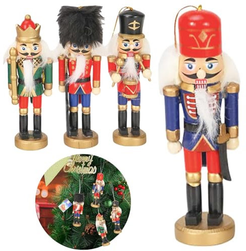 4 Stück Weihnachts Nussknacker Soldat Holzanhänger Mini Nussknacker Hängen Ornament Weihnachtsbaumschmuck,Weihnachten Ornament Deko Holzanhänger für Window Fireplace Garden Weihnachtsfeierdekoration