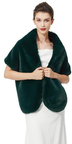 BEAUTELICATE Châle Étole en Fausse Fourrure Écharpe Boléro De Femme Mariage Hiver sur Robe de Soirée Mariée Cérémonie Fête Demoiselle d'honneur (Taille Unique, Amélioré - Vert foncé)