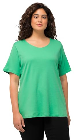 Ulla Popken Damen große Größen Übergrößen Plus Size Shirt, doppellagige Vorderseite, Slim, Rundhals, Halbarm frühlingsgrün 58+ 810528430-58+