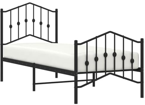 vidaXL Cadre de Lit Métal avec Tête de Lit Pied de Lit, Lit Simple avec Sommier à Lattes, Lit Adulte avec Pied Chambre, Moderne, Noir 75x190 cm