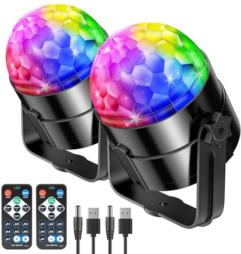 Disco Lights,RIYO 360°Rotation Sound Activated Disco Ball Light with Remote Control,Party Lights for Indoor Room Birthday Dance Karaoke Decorating(2 Packs)