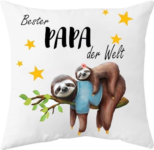 YGFADH Geschenk für Papa - Faultier Kissenbezug mit Spruch 'Beste Papa der Welt' - Geburtstag, Weihnachten, Vatertag - 45x45cm