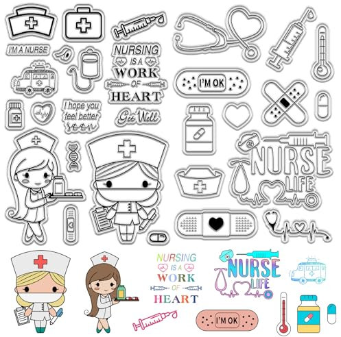 craspire 2 Stile Krankenschwestertag, Transparenter Stempel, Vintage-Stil, Silikon-Gummi-Stempel, Siegel, Transparente Stempel Für Journaling, Kartenherstellung, DIY, Scrapbooking, Handgefertigtes