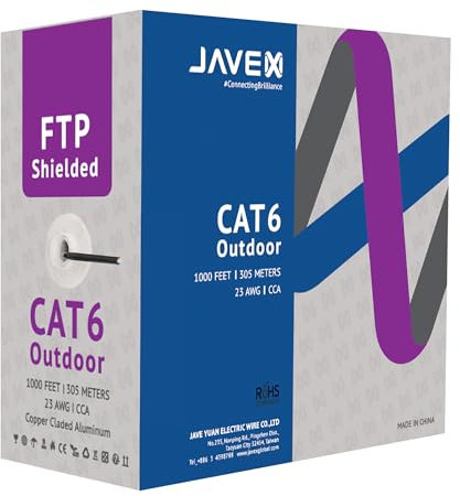 JAVEX Cat6 FTP Shielded Outdoor, 23AWG, CCA Ethernet Bulk Cable, Easy-pull Box, 305m, Black