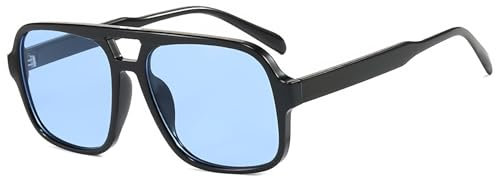 JCTAIFOO Retro Sonnenbrille für Herren Damen Klassische 70er Vintage Rechteckige Oversized Quadratisch Sonnenbrille (Schwarz/Blau)