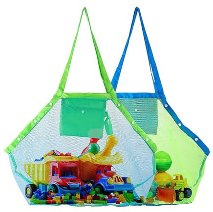 Strandspielzeug Tasche, 2 Stück Groß Netz Strandtasche für Sandspielzeug Wasserspielzeug, Netztasche Strand Aufbewahrungstasche, Faltbare Aufräumsack Beach Bag für Familie Urlaub