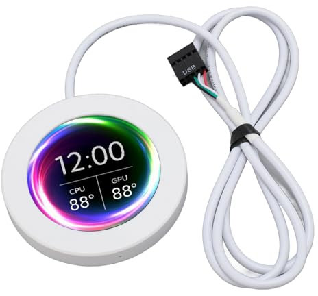 VELATEMOR 2.1 Inch AIO Computer Temp Monitor, CPU Cooler LCD Display, Water Cooled Screen, Multiple Data Monitoring, Sensor Panel Display Temperature Monitor,for AIDA64 (White)