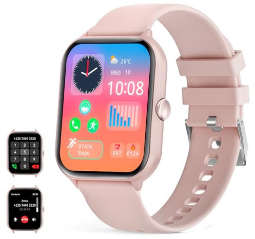 Smartwatch Uomo Donna con Effettua/Risposta Chiamate, 1.95''HD Smart Watch Contapassi Cardiofrequenzimetro SpO2 Sonno, Fitness Tracker con 100+ Modalità Sport, Impermeabile IP67 per Android/iOS (Rosa)
