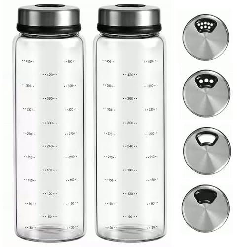TAMUME Paquete de 2 saleros y pimenteros de cristal con medidas, ajustables con agujeros de diferentes tamaños para condimentar (450 ml)