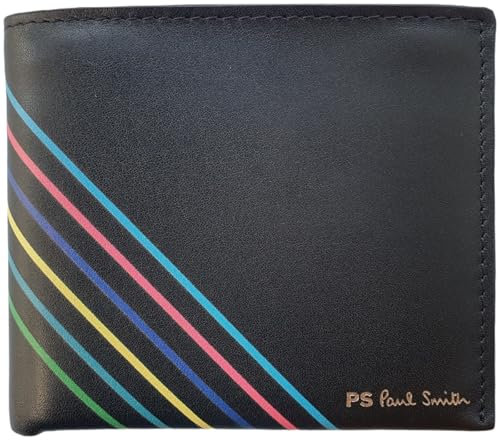 Paul Smith Portefeuille à rabat en cuir noir « Sports Stripe » pour homme, Noir , Taille unique, Classique